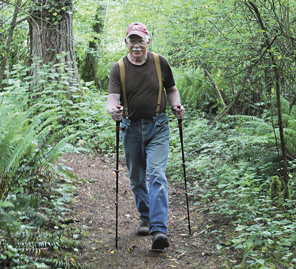 Phil walking his Camino at his home on Vashon Island, Washington state. Click the image for an article about Phil and his Camino.