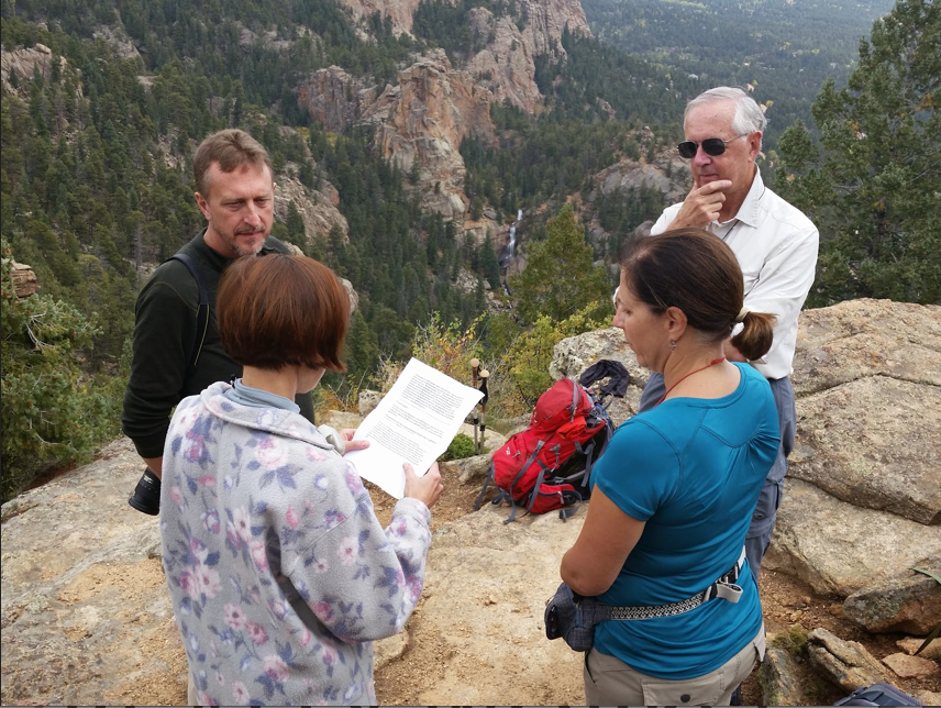 Receiving the pilgrim blessing and a shell from the American Pilgrims on the Camino, Colorado Front Range Chapter. A great group of people and a great hike!